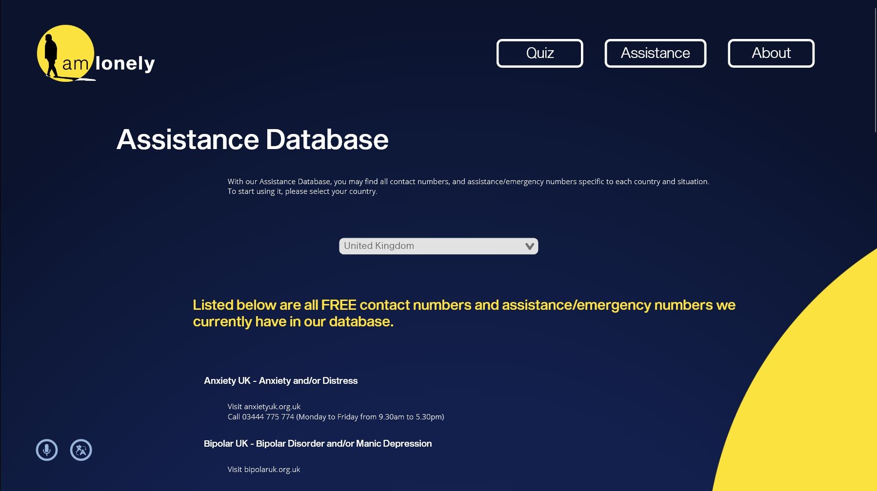 iamlonely Assistance Database